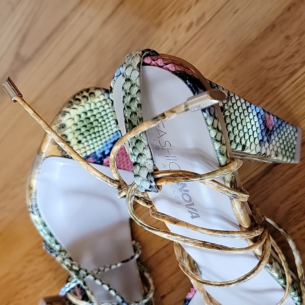 Fashion Nova Snakeskin Tie Up Heels - Picture 5 of 8